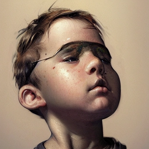 analog style, young boy, a lock of hair covers his right eye, delicate face with bloom by Sandro Botiicelli, Renaud Matgen, head and shoulders portrait, 8k resolution concept art portrait by Greg Rutkowski, Artgerm, WLOP, Alphonse Mucha dynamic lighting hyperdetailed intricately detailed Splash art trending on Artstation triadic colors Unreal Engine 5 volumetric lighting