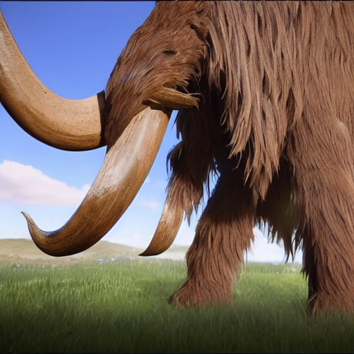 3D RPG Side view, Wide Angle Shot, full body image of a mammoth, masterpiece, Ultra Detailed, Hyper-realistic, white background, unreal engine