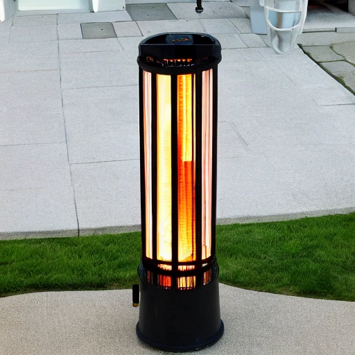 damaged patio heater with tools on the side, realistic style, high quality photographs.