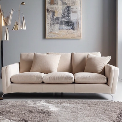 modern sofa, round finishes, soft, light beige color, realistic  