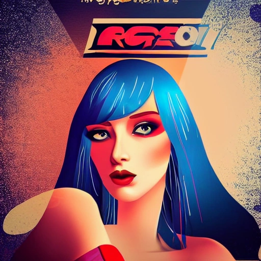 mujer rubia de ojos azules con un largo vestido rojo que fluye, solicitando un cóctel en un bar, en la víspera de año nuevo, en un futuro distópico de bladerunner, Trippy