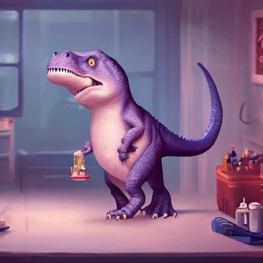 Cute adorable little T-Rex, nurse, medical, unreal engine, cozy ...