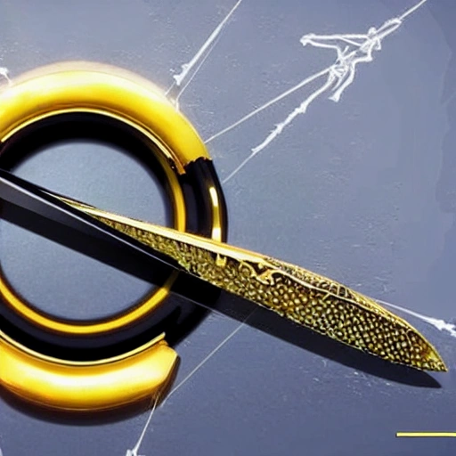 Create a futuristic art piece depicting a golden knife that can be split in half revealing a black substance resembling Spiderman's symbiote, floating and transforming into an incomplete sword, Trippy, Trippy, 3D, Cartoon, Cartoon, Cartoon