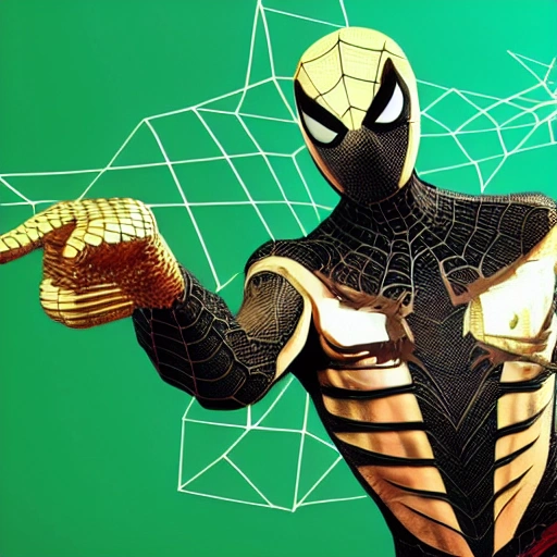 Generate an artwork in 4K resolution with a golden knife wrapped in mummy-like bandages.
Show the knife unwrapping gradually.
Inside, display a black substance resembling Spider-Man's symbiote., 3D, Cartoon