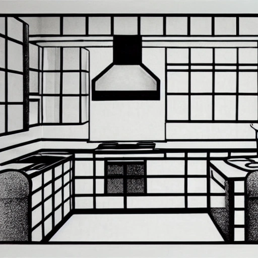 Create a kitchen designed by Piet Mondrian, Cartoon