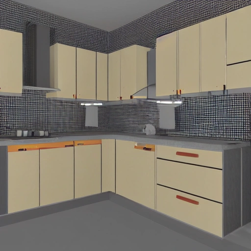 Create a kitchen designed by Piet Mondrian, 3D