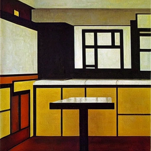 Create a kitchen designed by Piet Mondrian, Oil Painting