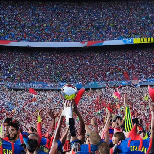 Messi levantando la copa del mundo con un estadio lleno de hinchas, Trippy