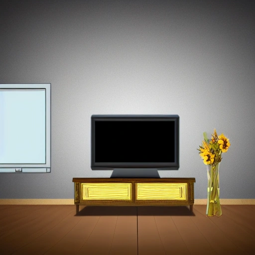 Generate an image of a room with a TV on a rough wooden table. The TV should be playing a news program with a breaking news story as the background. The room should be dimly lit and have an old and worn appearance. The table and TV should be the main focus of the image, with the background being the news story playing on the TV., Pencil Sketch