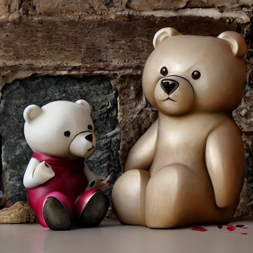 Saint Valentines very romantic cute couple of animated bears in love male and female, in a coffe store, vintage,  sunlight filtering through the window creating a dappled effect In the style of Yoshitaka Amano and Hayao Miyazaki, masterpiece, proportional, detailed, artistic trend, beautiful lighting, intricate, award winning, 8k,, 3D