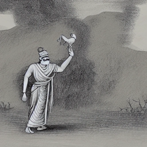 King Vikramadiya carrying dead body of an elderly men on his right shoulder, walking on dusty indian village road in mid night, Cartoon, 3D