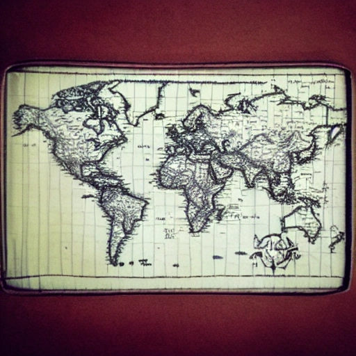 World Map, Pencil Sketch