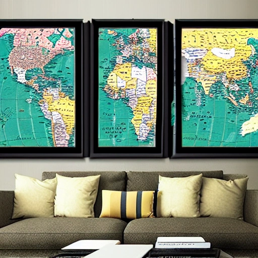 World map detailed black art frame