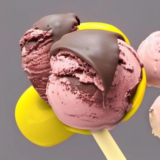  chocolate and strawberry ice cream, grey and yellow background, 3D