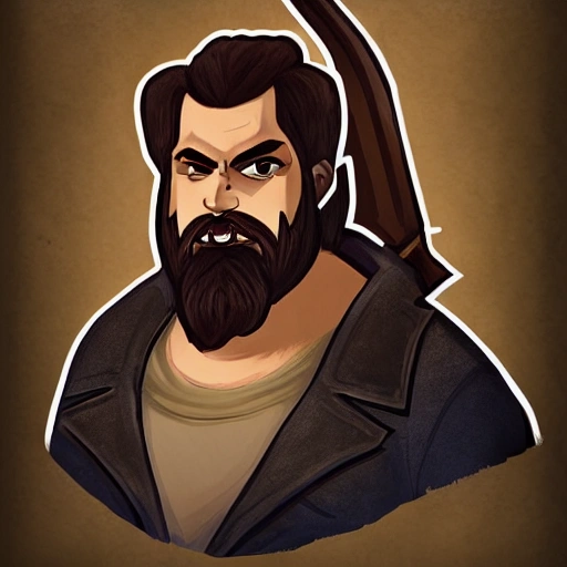 portrait of a badass,handsome gamer man, with beard, short hair, in vintage style, word of warcraft
, cartoon