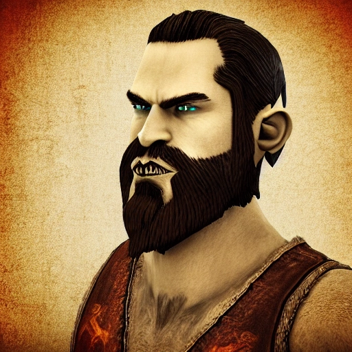 portrait of a badass,handsome gamer man, with beard, short hair, in vintage style, word of warcraft, , 3D