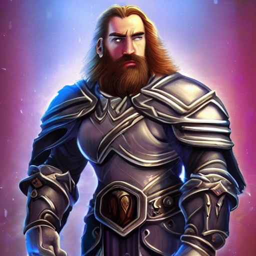 portrait of a badass,handsome gamer man, with beard, short hair, in vintage style, starcraft, arthas menethil