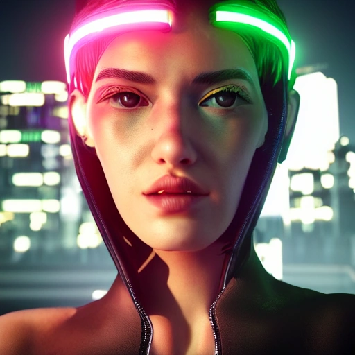 side close up portrait of 1 cyberpunk girl, detailed face, spotlight, cyberpunk city, wired, multicolored, vibrant high contrast, hyperrealistic, photografic, 8k, epic ambient light, octane render