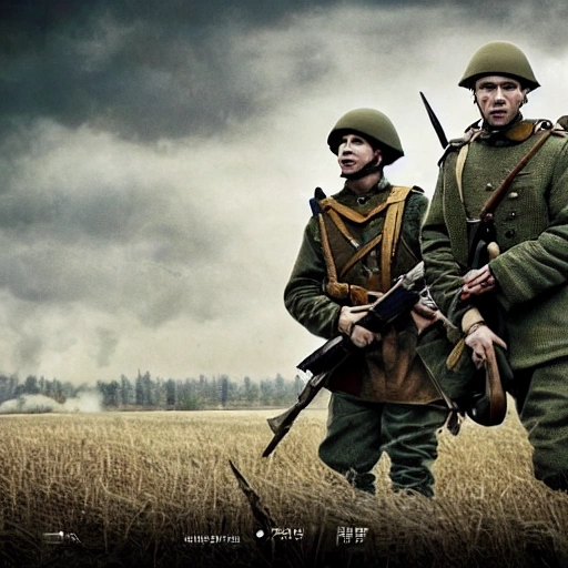 Imagine a mighty Ukrainian soldier in the midst of a great historical war, defending a large Ukrainian city, exchanging fire with Russian invaders, taking actions that will change the course of history, 4k quality, detailed soldier body, 8k quality, exciting historical drama