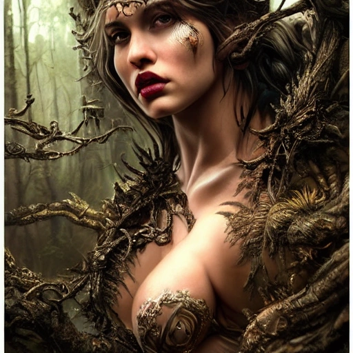 aesthetic, epic, hyper detailed, full lips, curvy sexy goddess, beautiful body, fierce, full body action pose, perfect hands, intricate details, highly detailed, very detailed faces, volumetric lighting, mystical forest, fire, trending on artstation, sharp focus, studio photo, intricate details, highly detailed, by greg rutkowski