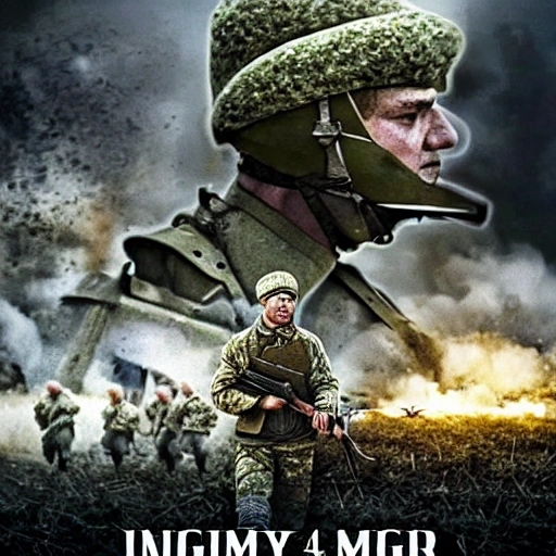 Imagine a mighty Ukrainian soldier in the midst of a great historical war, defending a large Ukrainian city, exchanging fire with Russian invaders, taking actions that will change the course of history, 4k quality, detailed soldier body, 8k quality, exciting historical drama