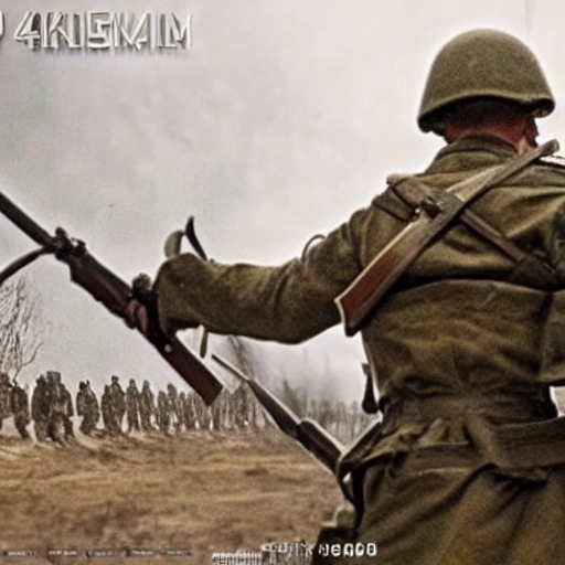 Imagine a mighty Ukrainian soldier in the midst of a great historical war, defending a large Ukrainian city, exchanging fire with Russian invaders, taking actions that will change the course of history, 4k quality, detailed soldier body, 8k quality, exciting historical drama