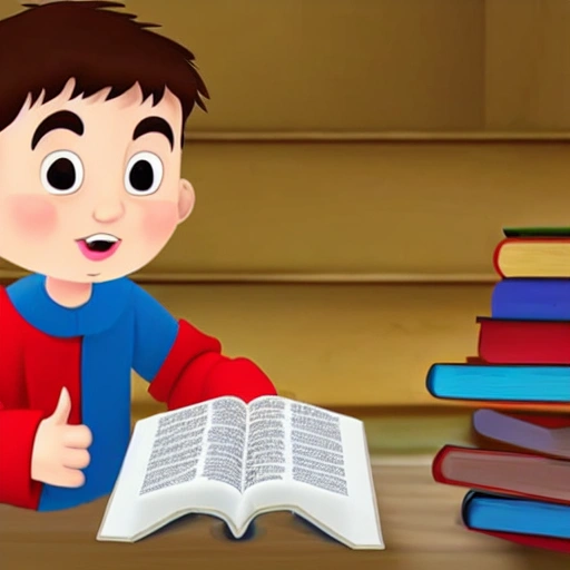 a boy reading the bible in 3d cartoon for kids.