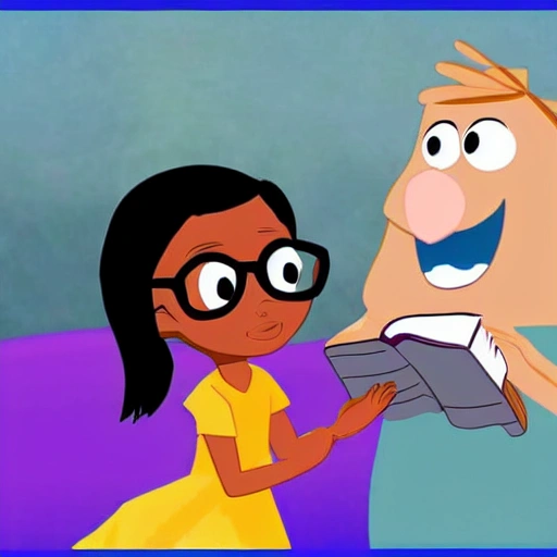 a girl reading the bible in 3d cartoon for kids.