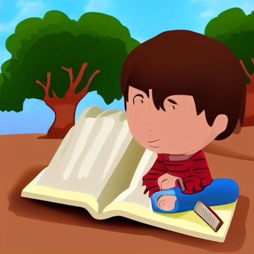 a boy reading the Bible in cartoon for children., 3D