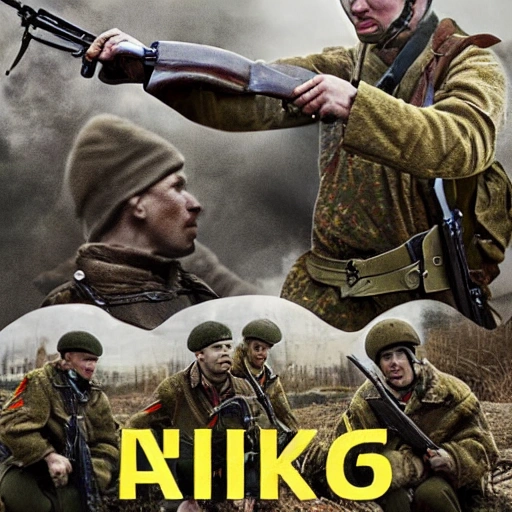 Imagine a mighty Ukrainian soldier in the midst of a great historical war, defending a large Ukrainian city, exchanging fire with Russian invaders, taking actions that will change the course of history, 4k quality, detailed soldier body, 8k quality, exciting historical drama