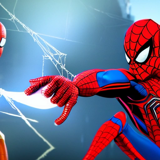 , Cartoon,Spider man is fighting against iron man with weapons, 4k resulution