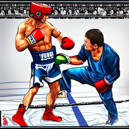 Detailed illustration of boxing sparring between Volodymyr Zelenskyi and Vladimir Putin, real fight in the ring, high quality picture