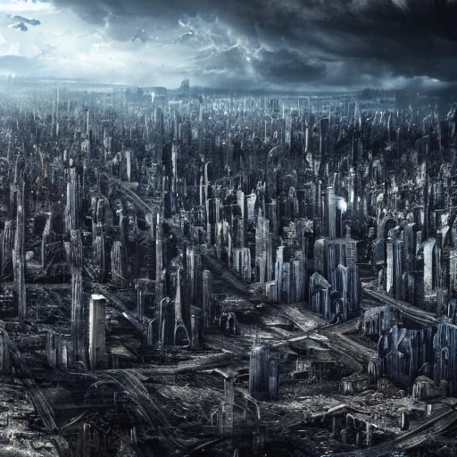 Realistic dramatic picture of the apocalypse, ruined metropolises, complete chaos, maximum detail, 8k quality
