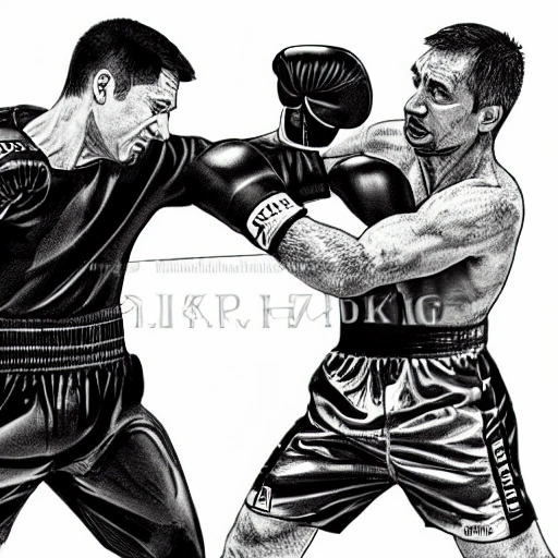 Detailed illustration of boxing sparring between Volodymyr Zelenskyi and Vladimir Putin, real fight in the ring, high quality picture