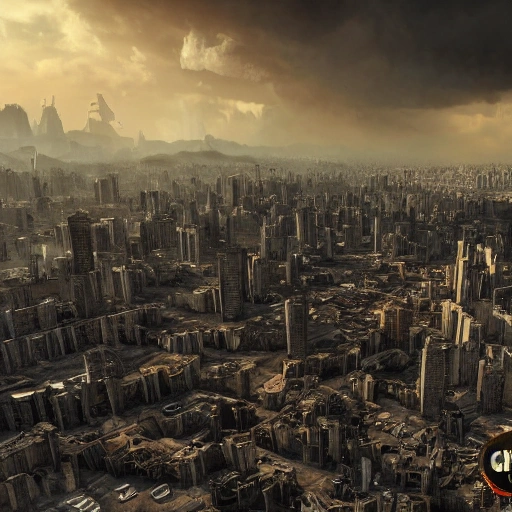 Realistic dramatic picture of the apocalypse, ruined metropolises, complete chaos, maximum detail, 8k quality, RTX, DLSS, Cyberpank
