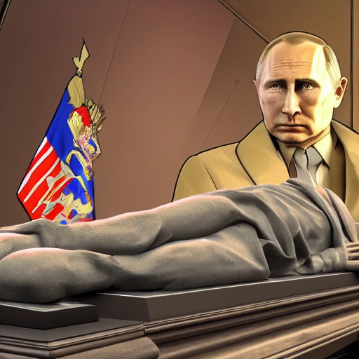 4k, RTX, DLSS, Vladimir Putin The President of Russia lies dead in the grave, maximum realism of the picture, well-drawn details