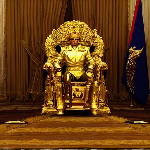 4k,RTX,DLSS,Historical detailed picture of Vladimir Putin, President of Russia, holding a gun in his mouth, sitting on a golden throne in his residence, full detail, maximum quality
