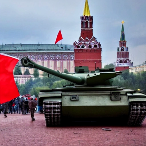 Very high-resolution, 4k, 8k, RTX, DLSS, Ukrainians soldier in Red Square in Moscow, Ruins, Moscow in ruins and fire,Ukrainian flag on build and tanks