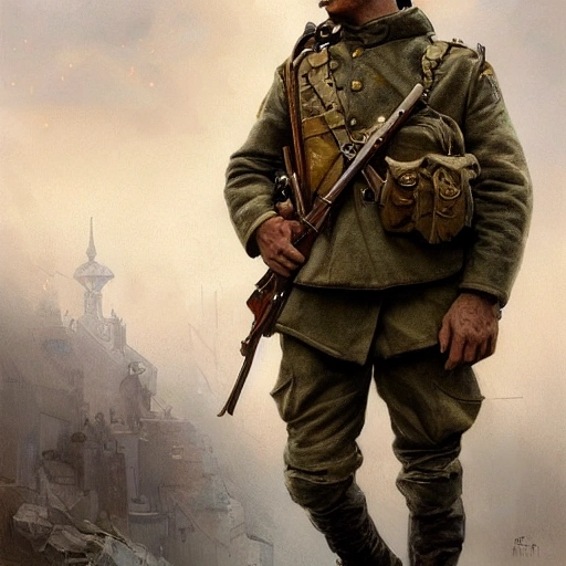 Perfect drawing of a brave Ukrainian soldier after victory in the great war, complex, highly detailed, 3D, popular on artstation, complex, elegant, highly detailed, digital painting, artstation, concept art, smooth, sharp focus, illustration, art by artgerm and greg rutkowski and Alphonse Mucha, 8k