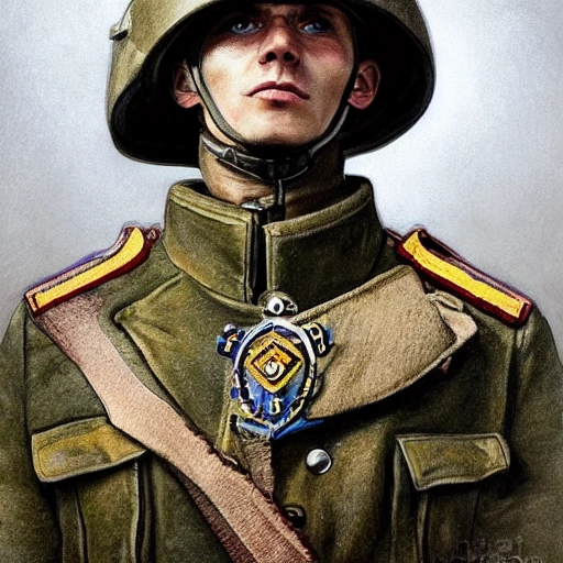 Perfect drawing of a brave Ukrainian soldier after victory in the great war, wearing a coat of arms of Ukraine, complex, highly detailed, 3D, popular on artstation, complex, elegant, highly detailed, digital painting, artstation, concept art, smooth, sharp focus, illustration , art by artgerm and greg rutkowski and Alfons Mucha, 8k