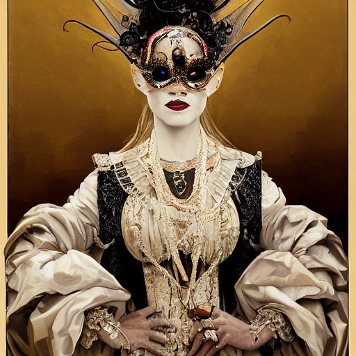 a professional portrait of extremely beautiful people clothed in lavish clothes during Venetian carnival, Venetian masks, venice landscape, sunset, beautiful bone structure, symmetrical facial features, intricate, elegant, digital painting, concept art, smooth, sharp focus, finely detailed, cinematic lights, cinematic render, close up, art by greg rutkowski and alphonse mucha and william - adolphe bouguereau