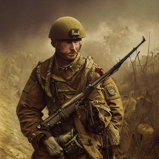 Perfect drawing of a brave Ukrainian soldier during a historical war, complex, highly detailed, 3D, popular on artstation, complex, elegant, highly detailed, digital painting, artstation, concept art, smooth, sharp focus, illustration, art by artgerm and greg rutkowski and Alfons Mucha, 8k
