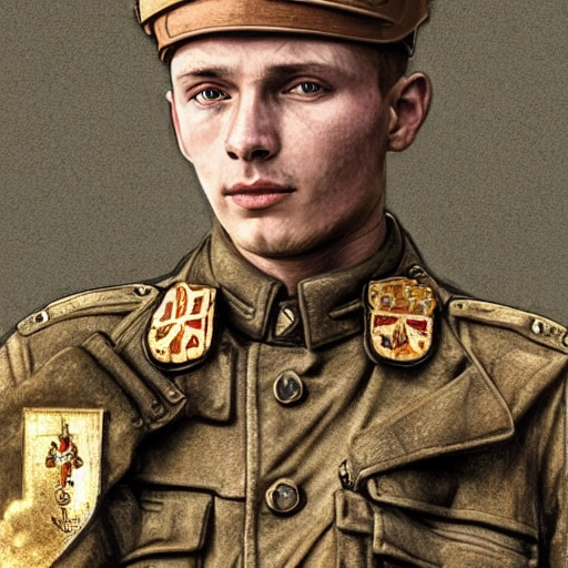 Perfect drawing of a brave Ukrainian soldier after victory in the great war, wearing a coat of arms of Ukraine, complex, highly detailed, 3D, popular on artstation, complex, elegant, highly detailed, digital painting, artstation, concept art, smooth, sharp focus, illustration , art by artgerm and greg rutkowski and Alfons Mucha, 8k