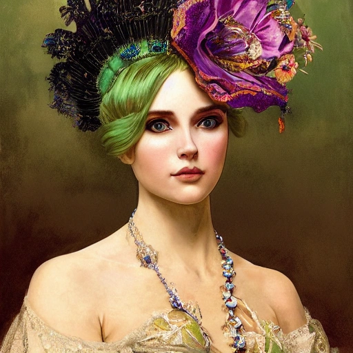 a professional portrait of extremely beautiful women clothed in lavish clothes during Venetian carnival, venice landscape, green, sunset, beautiful bone structure, symmetrical facial features, intricate, elegant, digital painting, concept art, smooth, sharp focus, finely detailed, cinematic lights, cinematic render, close up, art by greg rutkowski and alphonse mucha and william - adolphe bouguereau