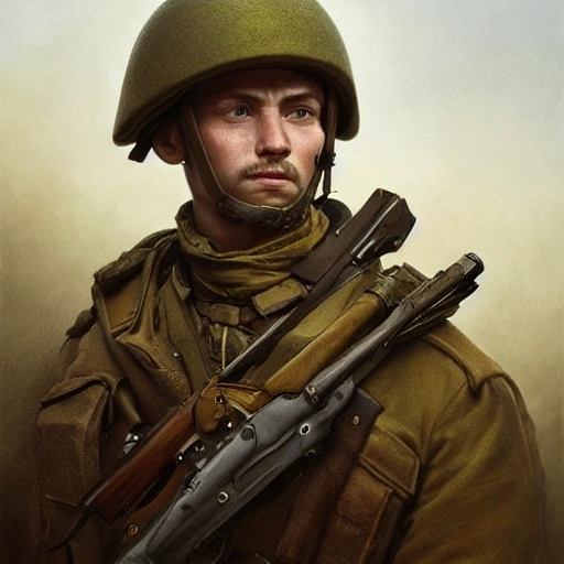 Perfect drawing of a brave Ukrainian soldier during a historical war, complex, highly detailed, 3D, popular on artstation, complex, elegant, highly detailed, digital painting, artstation, concept art, smooth, sharp focus, illustration, art by artgerm and greg rutkowski and Alfons Mucha, 8k
