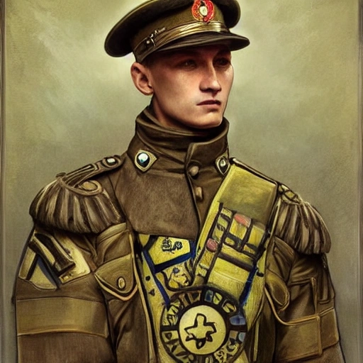 Perfect drawing of a brave Ukrainian soldier after victory in the great war, wearing a coat of arms of Ukraine, complex, highly detailed, 3D, popular on artstation, complex, elegant, highly detailed, digital painting, artstation, concept art, smooth, sharp focus, illustration , art by artgerm and greg rutkowski and Alfons Mucha, 8k