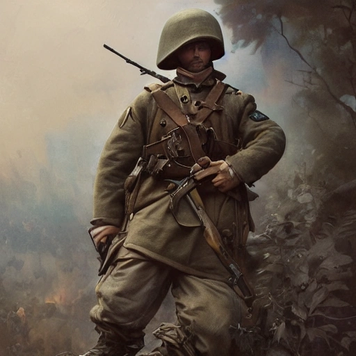 Perfect drawing of a brave Ukrainian soldier during a historical war, complex, highly detailed, 3D, popular on artstation, complex, elegant, highly detailed, digital painting, artstation, concept art, smooth, sharp focus, illustration, art by artgerm and greg rutkowski and Alfons Mucha, 8k
