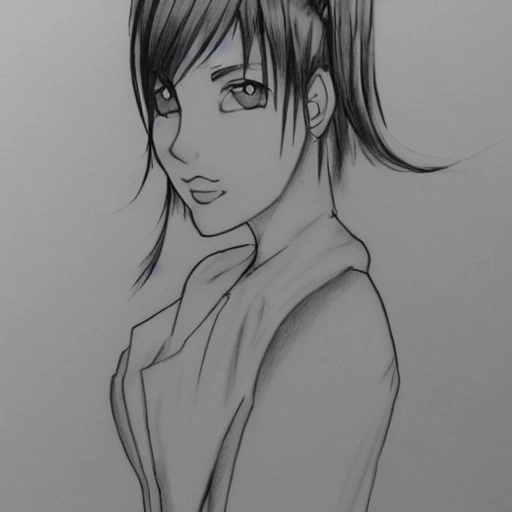 chica estilo anime con pechos grandes en traje de baño
, Pencil Sketch, Cartoon