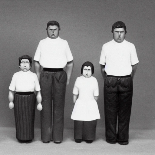 Familia de 5 personas., Test blancas. Madre 65 años. 1.60cm. padre 66 años, canoso 1.78 cm. Hermano mayor 1.78cm, pelo negro y blanco. Hermana, 1.60cm pelo castaño, hermano menor 1.70cm, pelo castaño. 