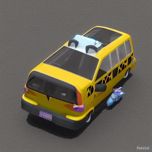 Donkey riding a taxi, 3D